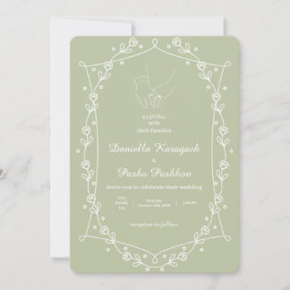 Sage Green Klassisk Minimal Floral Inbjudningar