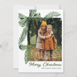 Sage Green Lace Christmas Bow Ribbon 2 Photo Julkort