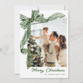 Sage Green Lace Christmas Bow Ribbon 2 Photo Julkort