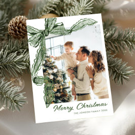 Sage Green Lace Christmas Bow Ribbon 2 Photo Julkort
