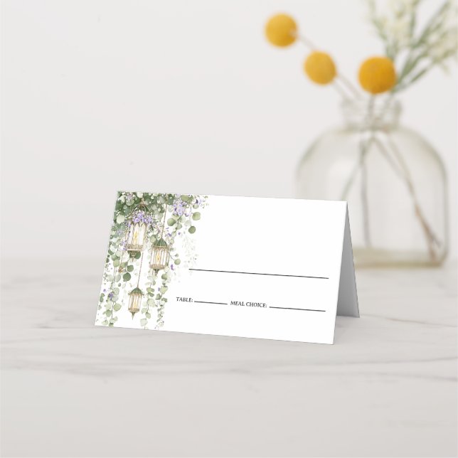 Sage Green Lantern Garden Themed Place Card  Placeringskort (Framsida)