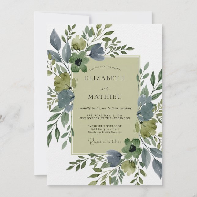 Sage Green Lavish Botanical Wedding Inbjudningar (Framsida)