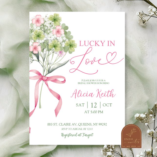 sage green leaf clover bouquet bridal shower inbjudningar (Skapare uppladdad)