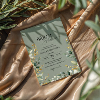 Sage Green Leaves Bridal Shower Invitation Inbjudningar