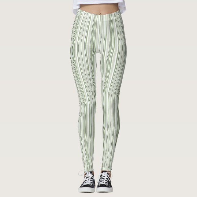 Sage Green (Light, Medium, Dark) and White Striped Leggings (Framsida)