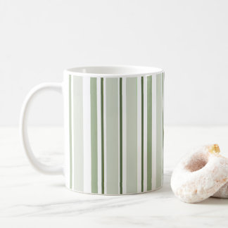 Sage Green (Light, Medium, Dark) and White Stripes Kaffemugg