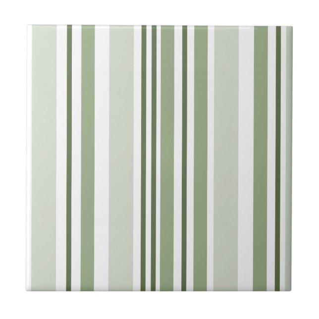 Sage Green (Light, Medium, Dark) and White Stripes Kakelplatta (Framsidan)