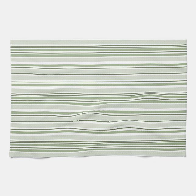 Sage Green (Light, Medium, Dark) and White Stripes Kökshandduk (Horisontell)
