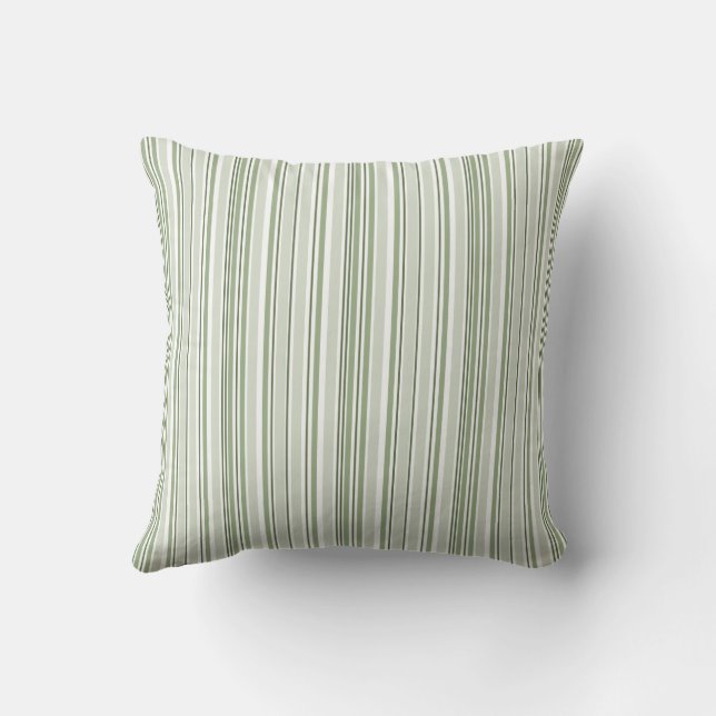 Sage Green (Light, Medium, Dark) and White Stripes Kudde (Baksida)
