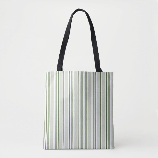 Sage Green (Light, Medium, Dark) and White Stripes Tygkasse (Framsida)