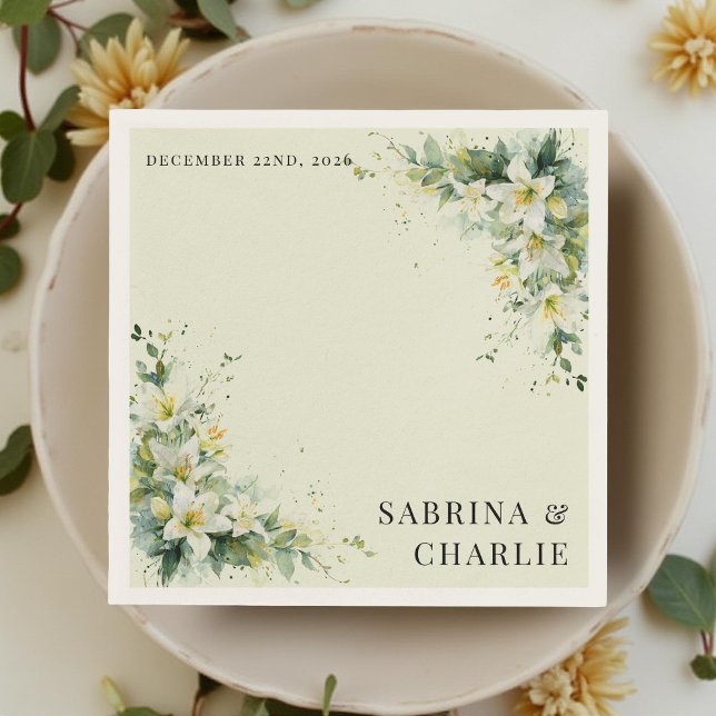 Sage Green Lily Valley Elegant Floral Wedding Pappersservett (Skapare uppladdad)