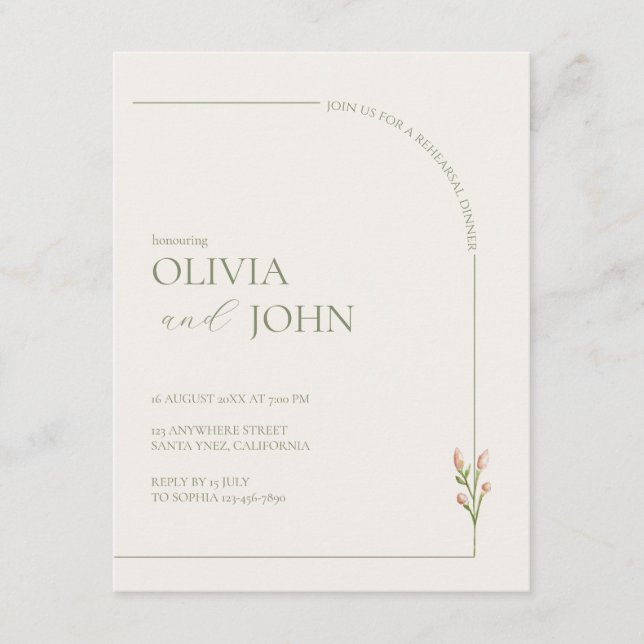 Sage Green & Linen Arch Minimal Rehearsal Dinner  (Framsida)