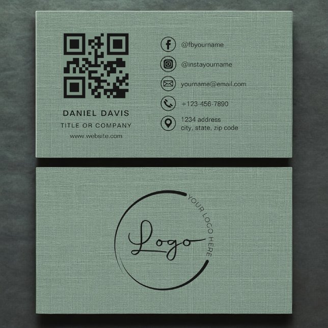Sage Green Linen Company Logo QR Code  Visitkort (Skapare uppladdad)