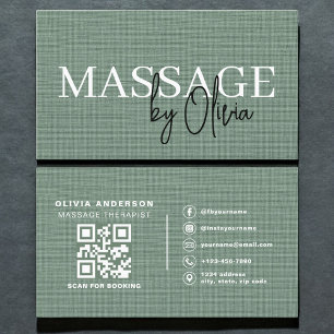 Sage Green Linne Massage Terapeut QR-kod Visitkort