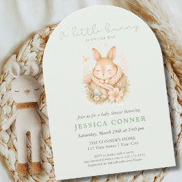 Sage Green Little Bunny Baby Neutral Shower Arched Inbjudningar