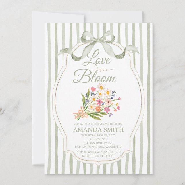 Sage Green Love Is in Bloom Bridal Shower  Inbjudningar (Framsida)