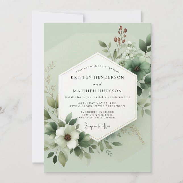Sage Green Lush Botanical Wedding Inbjudningar (Framsida)