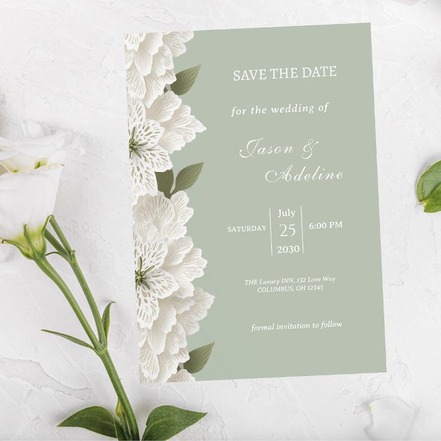 Sage Green Luxury Floral Wedding Save the Date (Skapare uppladdad)
