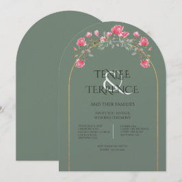 Sage Green Magnolia Blossoms Gold Frame Wedding  Inbjudningar