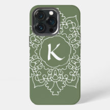 Sage Green Mandala Monogram Modern Enkel Anpassad