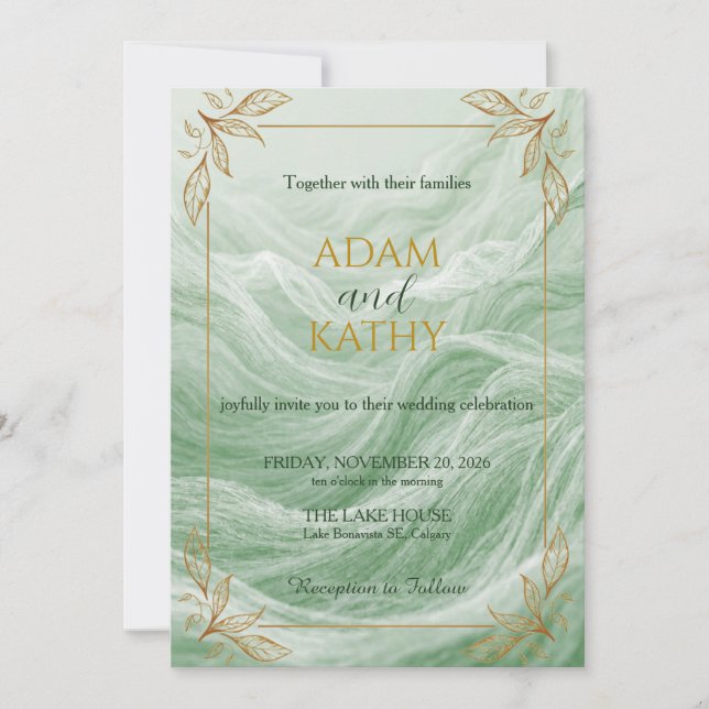 Sage Green Marble & Gold Wedding Invitation Inbjudningar (Framsida)