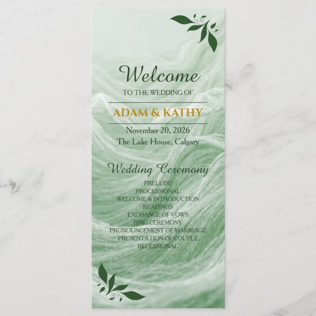 Sage Green Marble & Gold Wedding Program (Framsida)