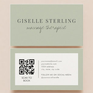 Sage Green Massage Terapeut QR-kod Visitkort
