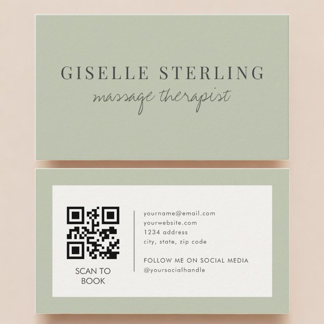 Sage Green Massage Terapeut QR-kod Visitkort (Skapare uppladdad)