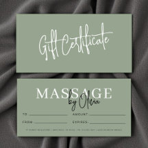 Sage Green Massage Therapist Gift Certificates