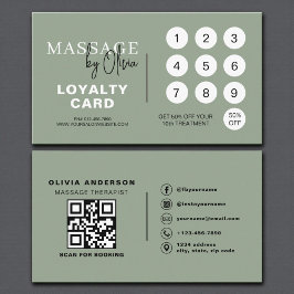 Sage Green Massage Therapist QR Code Loyalty Card Lojalitetskort