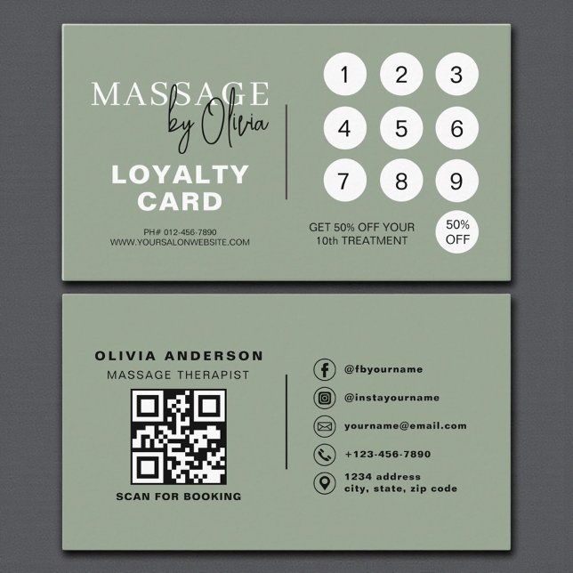 Sage Green Massage Therapist QR Code Loyalty Card Lojalitetskort (Skapare uppladdad)