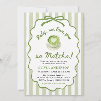 Sage Green Matcha Baby Shower Inbjudningar