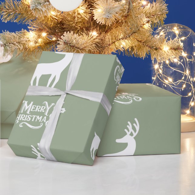 Sage Green Merry Christmas Deer  Presentpapper (Helgdagar)