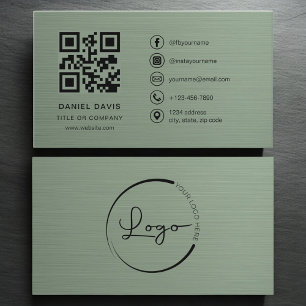 Sage Green Metallic Företagets logotyp QR-kod Visitkort