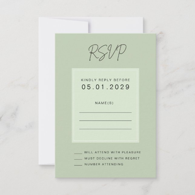 Sage Green Minimal Wedding RSVP Card OSA Kort (Framsida)