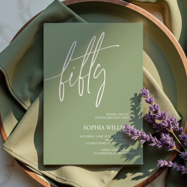 Sage Green Minimalist 50th Birthday Invitation Inbjudningar (Skapare uppladdad)