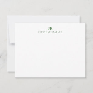 Sage Green Minimalist Monogram Professionell Anteckningskort