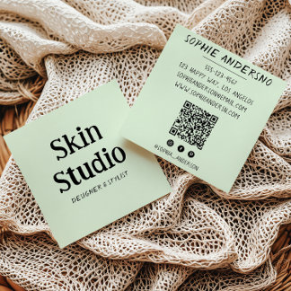 Sage Green Minimalist Skin Studio Qr Code Fyrkantigt Visitkort