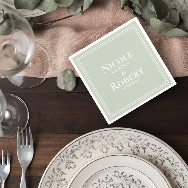 Sage Green Minimalist Wedding Cocktail Napkin Pappersservett (Skapare uppladdad)