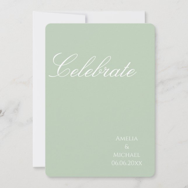  Sage Green Minimalist Wedding Inbjudningar (Framsida)