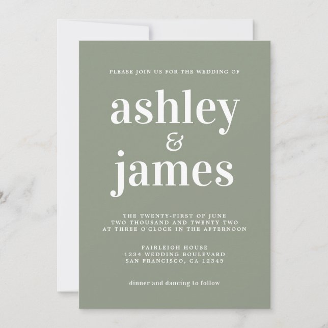 Sage Green Minimalist Wedding Invitation Inbjudningar (Framsida)