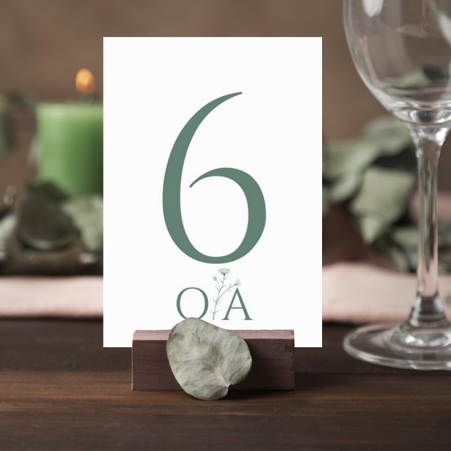 Sage Green Minimalist Wedding Table Number Card Bordsnummer (Skapare uppladdad)