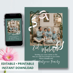 Sage Green Modern Band Eid Mubarak Familjefoto Julkort