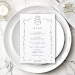 Sage Green Modern Classic French Frame Wedding  Meny<br><div class="desc">Elegant French frame wedding menu with monograms. For more advanced customization of this design,  please click the BLUE DESIGN TOOL BUTTON above!  Matching items are also available.</div>
