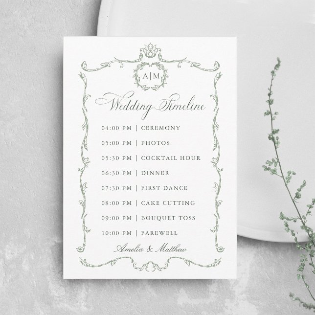 Sage Green Modern Classic French Wedding Timeline Program (Skapare uppladdad)