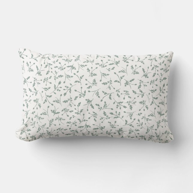 Sage Green Modern Farmhouse Daisy Buds Pattern Lumbarkudde (Framsida)