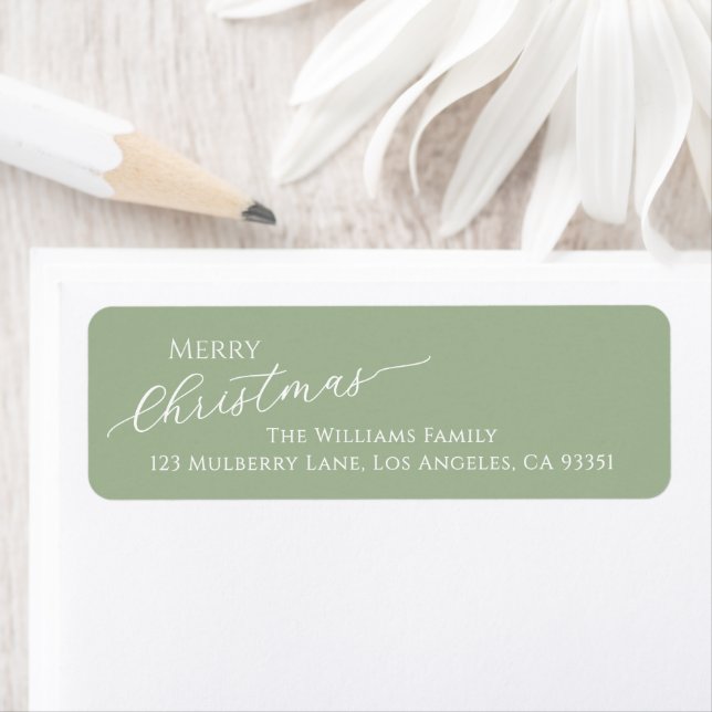 Sage Green Modern Merry Christmas Return Address Returadress Etikett (Insitu)