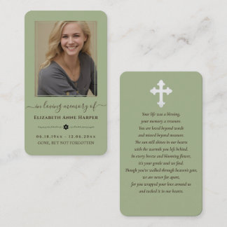 Sage Green Modern Minimalist Memorial Photo Card Visitkort