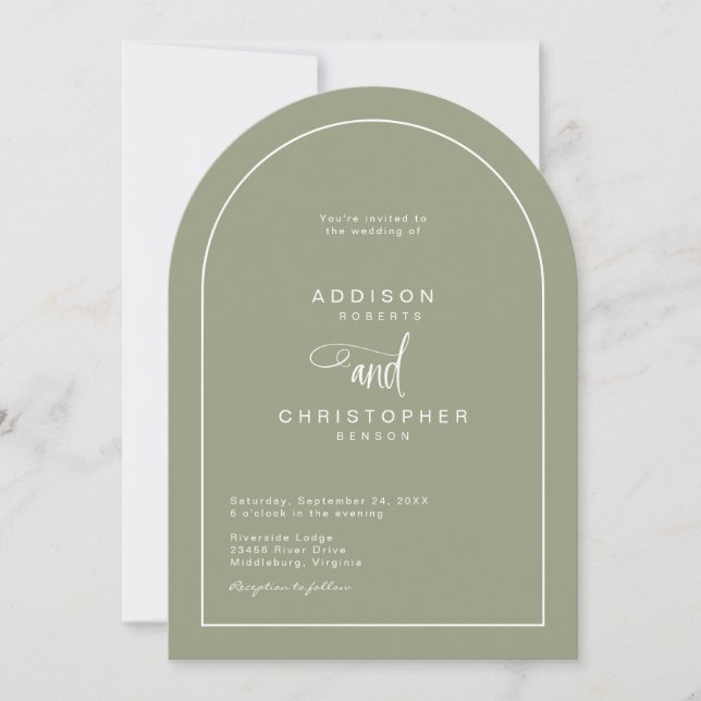 Sage Green Modern Minimalist Script Wedening Inbjudningar (Framsida)