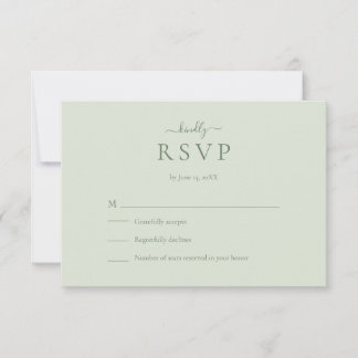 Sage Green Modern Minimalist Wedding RSVP Card OSA Kort